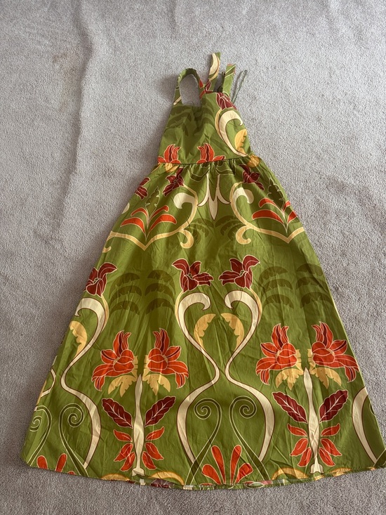 Zara Dresses & Skirts - Zara Green Floral Maxi Dress with Orange and Cream Accents